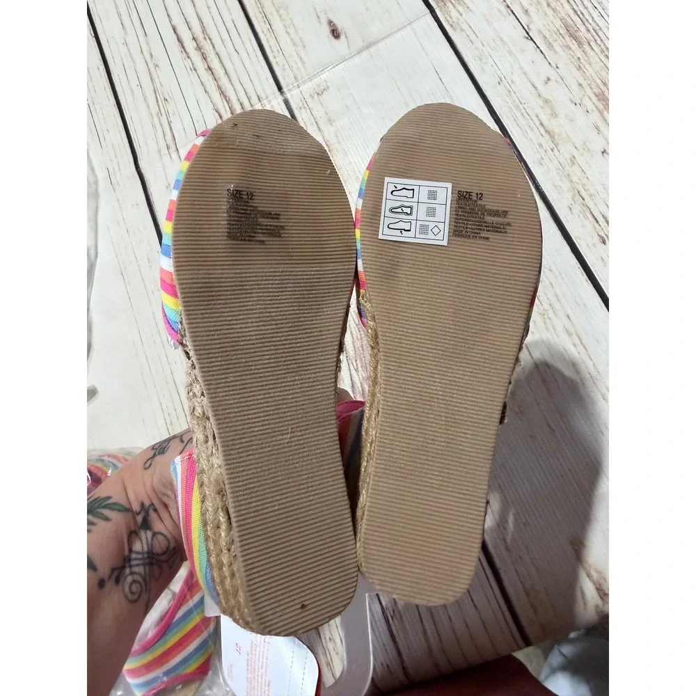 Gymboree Girls Rainbow Striped Espadrille Wedge Sandals Pink Multi Size 10 NEW